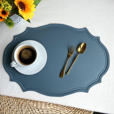 1 set de table en similicuir pour cuisine, salle à manger, noir et vert bleu