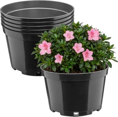 Garronda Set van 5 ronde kunststof bloempotten met drainagegaten voor tuin (Zwart, Ø20 x 13 cm (3L)) GD-KW-RL