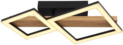 LED plafondlamp hout woonkamer lamp design licht vierkanten, MDF metaal, 19W 1150Lm warm wit, LxBxH 48x30x10