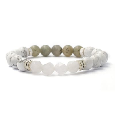 Bixorp Gems Labradoriet + Howliet + Hoekige Maansteen Edelstenen Armband - 8mm / 18cm - Edelsteen Kralenarmband
