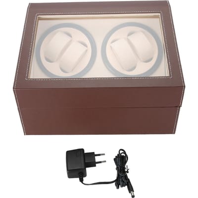 Remontoir de Montre à Rotation Automatique pour 4 Montres Automatiques 6 Rangement et Présentoir pour Montres-Bracelets (marron) blanc