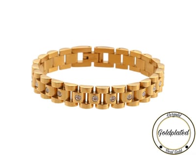 Soraro Presidente Stijl Armband | Goldplated | Horlogeband Stijl | Goudkleurig | Staal | Wit | Armband Vrouwen | 10mm | Vrouwen Cadeautjes | Zirkonia | Pin Remover