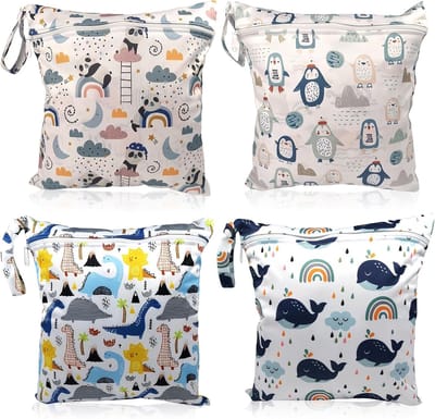 4-delige waterdichte luiertas met dubbele rits voor nat en droog, ideaal voor zwemspullen en herbruikbaar op reis, perfect voor baby's en peuters