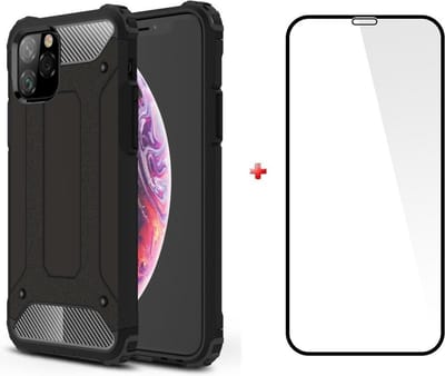 iPhone 11 Pro silicone TPU hybride zwart hoesje + glas screenprotector