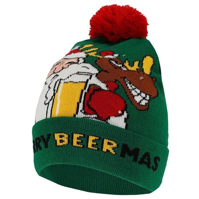 Morethansocks - Kerstmuts met lichtjes - Unisex - One Size - Groen merry beer mas - Kerstmutsen - Kerstmuts met verlichting