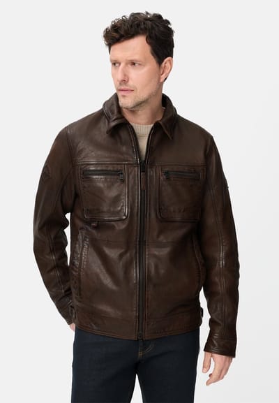 camel active Leren pilotenjas met binnenzakken - Maat menswear-50 - Bruin