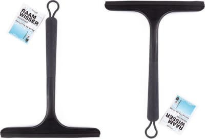 Raamwisser - 2x - kunststof - zwart - met ophang lus - 28 cm - Raamtrekker - Douche wisser