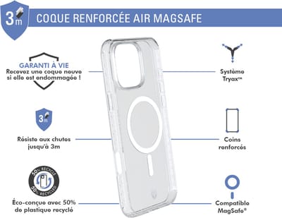 Force Case, Hoesje geschikt voor iPhone 16 Pro Max - MagSafe AIR Versterkt Tryax System 3M, Transparant