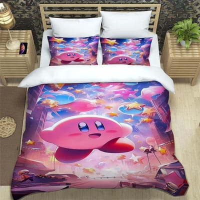 Game K-Kirby Dekbedovertrek Kussensloop Beddengoedset Volwassene Jongen Meisje Slaapkamerdecoratie Kinderen Cadeau Eenpersoons Tweepersoons Groot Formaat 140x200cm