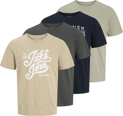 Jack & Jones Heren T-Shirt JJLINO 4-Pack regular fit Veelkleurig M Ronde Hals Volwassenen Opdruk Print Shirts