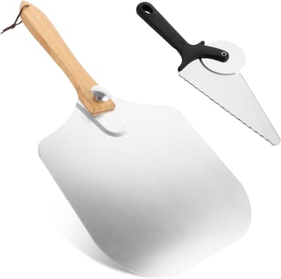 Set van 2 Pizza Scheppen met Opvouwbare Houten Handgreep en Pizza Snijder, Ideaal voor Thuis Pizza Bakken en Brood Bereiden, 14 x 12 Inch Accessoires