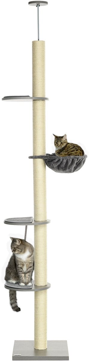 MODFU Krabpaal 230-250 cm van pluche en sisal, met verstelbare spannstang, stevige houten panelen, grijs