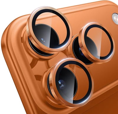 CaseBoutique Lens Protector Glas geschikt voor iPhone 17 Pro Max/17 Pro - Oranje - Glas met Aluminium Rand