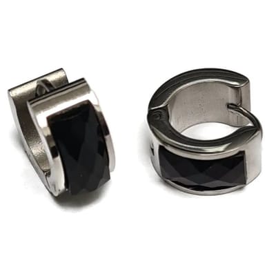 Aramat Jewels | Oorringen | Brede Stalen Oorringen met Grote Steen | Zwart | |7mm | Staal | Volwassenen | Verkleurd niet