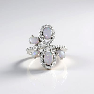 Cavill - Zilveren Ring met Australische Opalen 2 76 ct - 925 Sterling Zilver platina Geplateerd - Elegant Bloemmotief Dames Sieraad