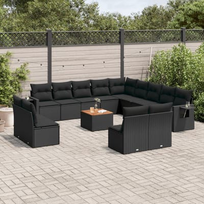 vidaXL - 14-delige - Loungeset - met - kussens - poly - rattan - zwart