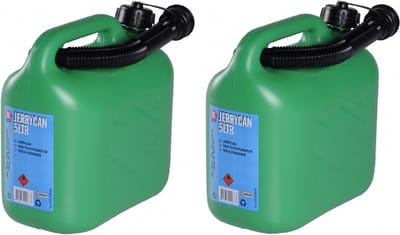 Jerrycan voor brandstof - Set van 2x stuks - 5 liter - groen - incl. schenktuit - voor o.a. benzine en diesel