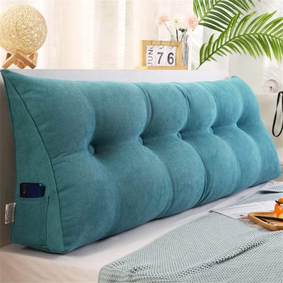 Hoofdeinde Lendenkussen - Driehoekig Kussen - Ontspannen Lezen - Afneembare Hoes - 200 x 50 cm - Blauw