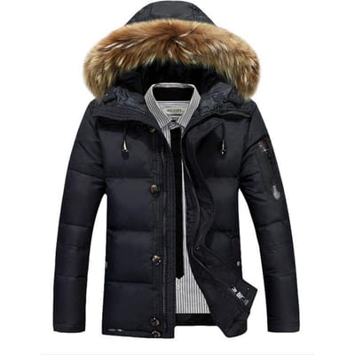 Doudoune pour homme avec capuche épaisse et grand col en fourrure Doudoune pour homme pour l'hiver XXL black