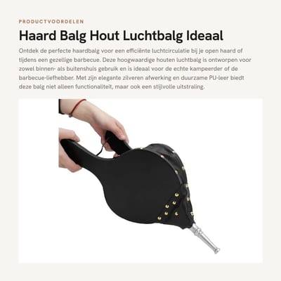 Dailygoods- Haardbalg Hout/Pu-leer - 39.5x18cm - Vuurbalg - BBQ/Grill - Outdoor - Luchtblazer - Haardblazer