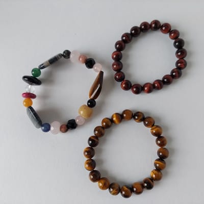 Edelsteen Armbanden Set - Rozenkwarts, Agaat en Obsidiaan - Handgemaakt - 3 Stuks