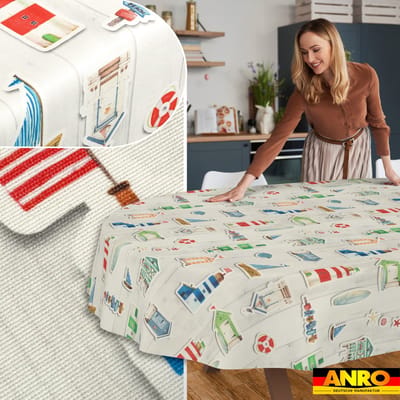 ANRO Tafelkleed Daphne bloemen Beige Ovaal 200x140cm Rechte rand Afwasbaar Waterafstotend