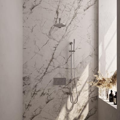 Brauer Chrome Edition Thermostatische Regendoucheset Inbouw - Hoofddouche 20 cm - Rechte Wandarm - Met Drukknoppen - Handdouche Staaf - Doucheslang - Geintegreerde Glijstang - Chroom