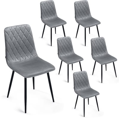 Lina® Elisia Velvet Eetkamerstoelen - Grijs - Set van 6 - Stoel
