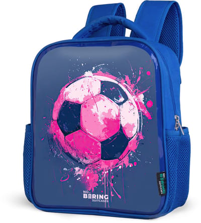 NoBoringSuitcases.com® - Rugzak blauw - Schooltas jongens - Voetbal - Verf - Roze - Blauw - Kinder rugtas jongen - Boekentas kind - Kinderrugzak voor school - Schoolrugzak