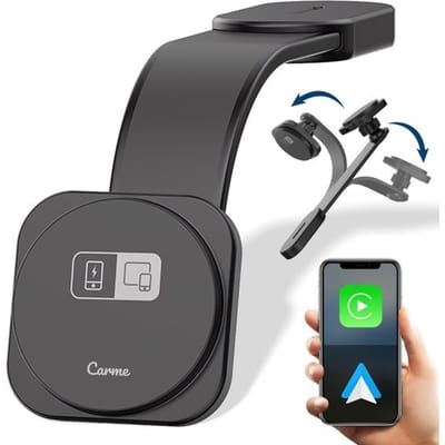 CarMe 4-in-1 CarPlay Dongle Pro - Met Draadloze Oplader - Draadloos CarPlay & Android Auto - Android Auto Dongle - MagSafe Autohouder - Zwart