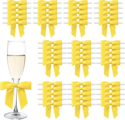 SnelShoppen - 50 Stuks Gele Decoratieve Cadeaubogen - Luxe Satijn Bows voor Verpakking - Perfect voor Kerst, Bruiloften en Feesten - 6.3cm x 5.5cm
