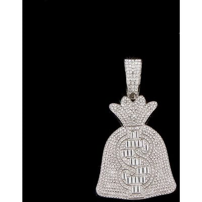 Heren Dames Hip Hop Dollarteken Geldzak Hanger Ketting Met 14mm Cubaanse KettingUSD Geldzak Kettingen Trendy Bedel Sieraden Cadeau white