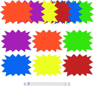 Neon prijslabels voor promoties, papier etiketten voor winkels, opvallende prijskaartjes voor supermarkten en retail