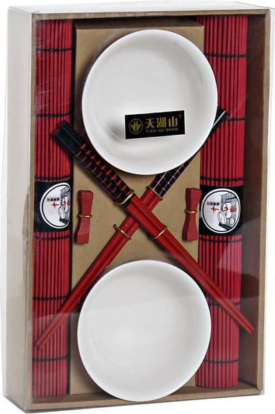 ITEM Sushi serveerset - 8-delig - porselein - 2 personen - eetstokjes - schaaltjes - oplegbakjes