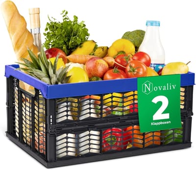 Opvouwbare dozen opvouwbaar stabiel 2x 30L blauw zwarte manden boodschappenbox opvouwbare dozen set draagbox opbergmanden boodschappenmanden manden opbergkeuken