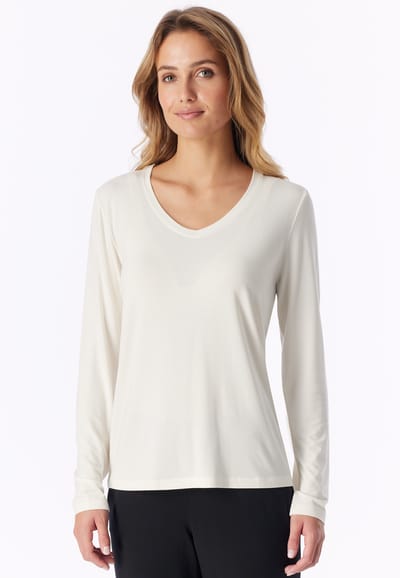 Shirt met lange mouwen en v-hals, natuurwit - Mix+ Relax 34