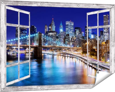 Gards Tuinposter Doorkijk Skyline New York in het Centrum - 120x80 cm - Tuindoek - Tuindecoratie - Wanddecoratie buiten - Tuinschilderij