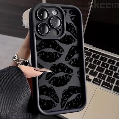 Coque Souple en Silicone avec Imprimé Bisous Lèvres Noires Pour Samsung Galaxy S25 S24 Ultra S23 S22 Plus S21 S20 FE A55 A54 A15 A35 Samsung A54 5G gray