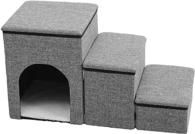 Casa Living Dierentrap - Opvouwbaar Huisdiertrapje - Met Huisje - Met Opbergruimte - Antislip Design - Voor Honden en Katten - Grijs
