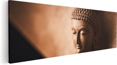 Artaza Canvas Schilderij Boeddha Beeld - 60x20 cm - Muurdecoratie Spiritueel - Wanddecoratie Woonkamer - Kamer Accessoires