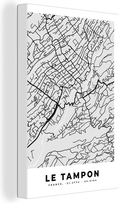 Canvas Schilderij Frankrijk - Le Tampon - Stadskaart - Plattegrond - Kaart - 20x30 cm - Wanddecoratie