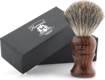 Haryali London Scheerkwast voor Heren – Zachte Synthetische Haren met Super Badger-Look – Houten Handvat – Voor Scheerzeep en Scheercrème