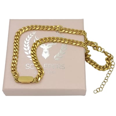 Collier met gourmetschakel - Premium gold-plated staal - L 41 + 5 cm / B 6 mm - Goudkleurig