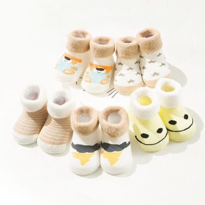 5 Paar Baby Wintersokken Badstof - Extra Dikke & Warme Katoenmix Sokken - Zachte Thermo Crewsokken voor Newborn & Peuter. Wolkenserie-S(0-1 Jaar)