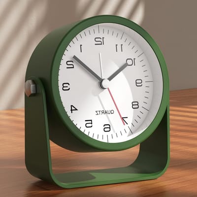Compacte 3.5 inch Analoge Wecker op Batterij - Stijlvolle Tafelklok met Verlichting, Verstelbare Hoek voor Reis, Slaapkamer en Woonkamer Decoratie (Donkergroen)