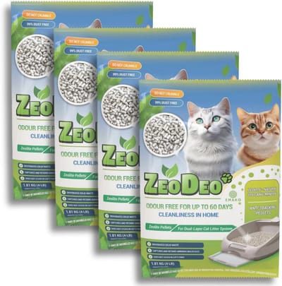 Natuurlijke Zeoliet Kattenbakkorrels voor Dubbellaagse Kattenbakvulling - Set van 4 × 1,81 kg