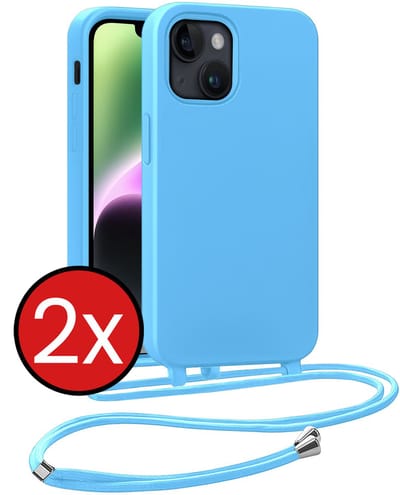 Hoesje Geschikt voor iPhone 13 Mini Hoesje Siliconen Case Met Koord - Hoes Geschikt voor iPhone 13 Mini Hoesje Backcover Met Telefoonkoord - Lichtblauw - 2 PACK