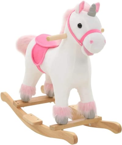 Pluchen Schommel Unicorn Wit Roze - Schommelpaard voor Kinderen vanaf 24 Maanden
