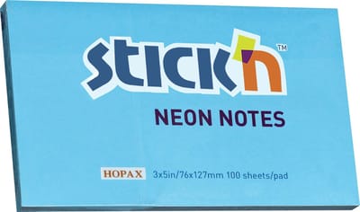 Stick'n Sticky Notes - 76x127mm - Neon Blauw - 100 Memoblaadjes