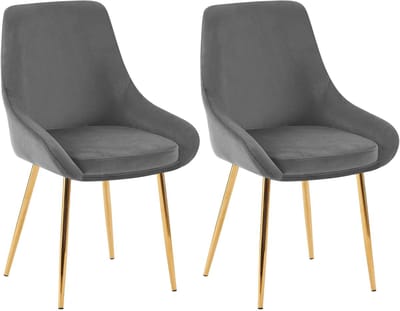 CLP Elmira Set van 2 eetkamerstoelen - Klassiek - Met rugleuning - Met armleuning - Met rugleuning - Velvet - goud/donkergrijs